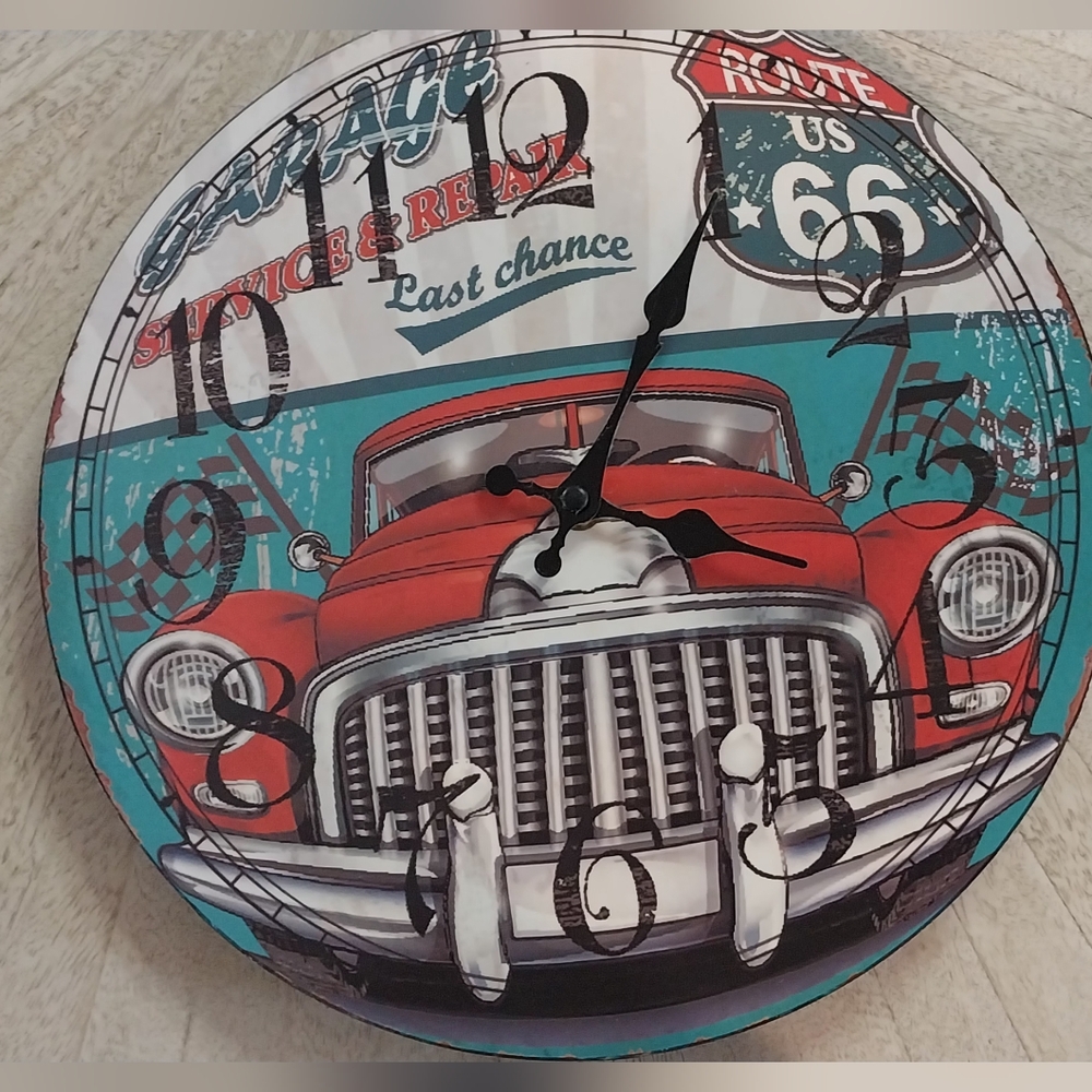 Vintage Route 66 Red and Blue Wall Clock